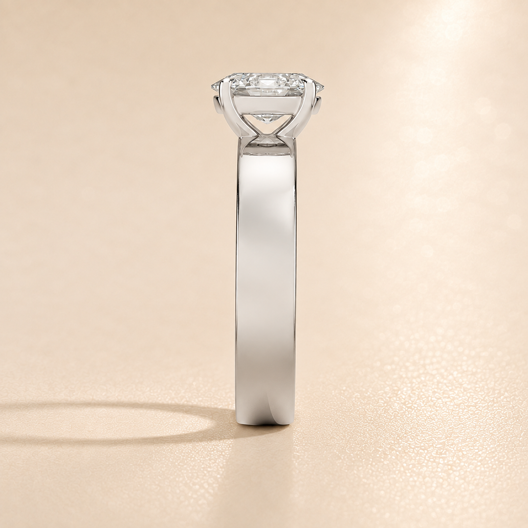 4mm Cigar band Prong set Solitaire Ring in Silver