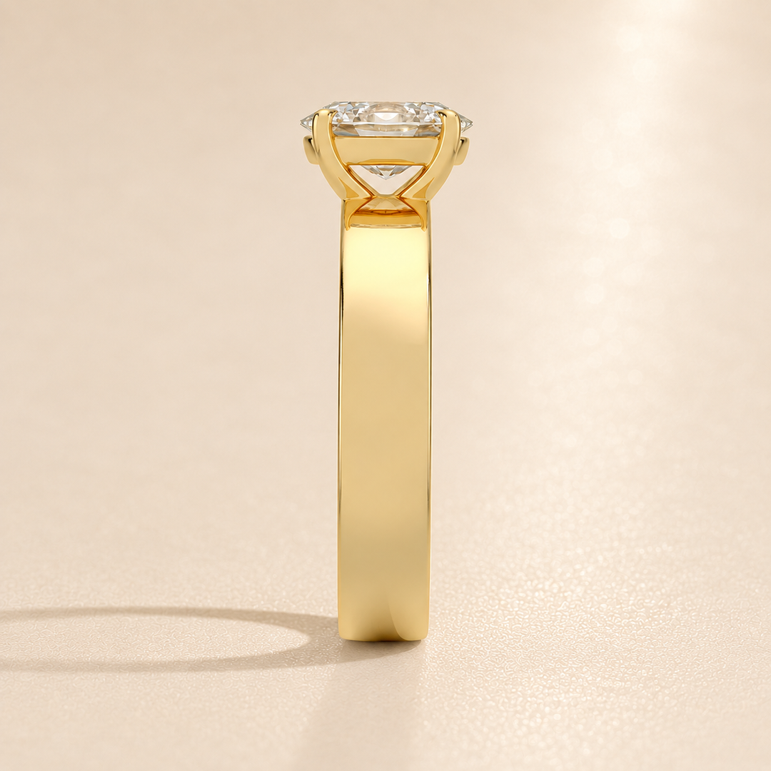 4mm Cigar band Prong set Solitaire Ring in Yellow Gold