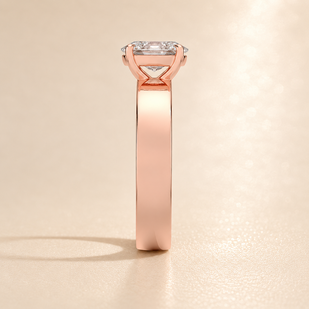 4mm Cigar band Prong set Solitaire Ring in Rose Gold