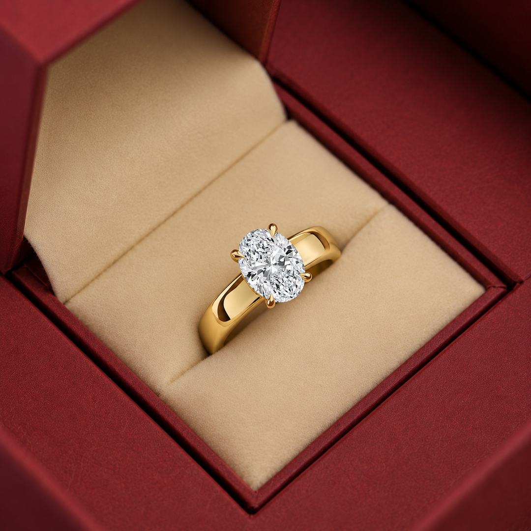 4mm Cigar band Prong set Solitaire Ring in Yellow Gold