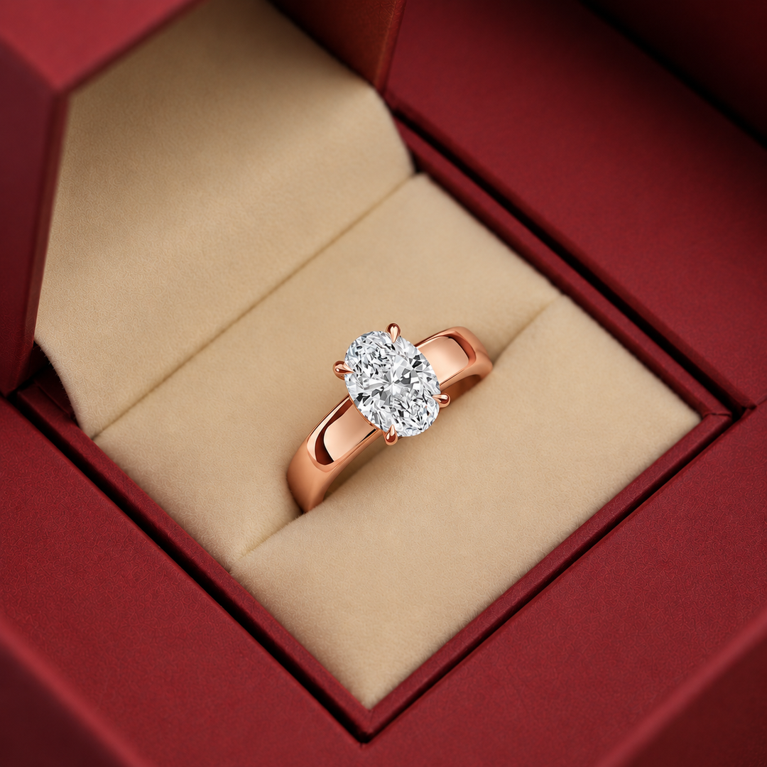 4mm Cigar band Prong set Solitaire Ring in Rose Gold