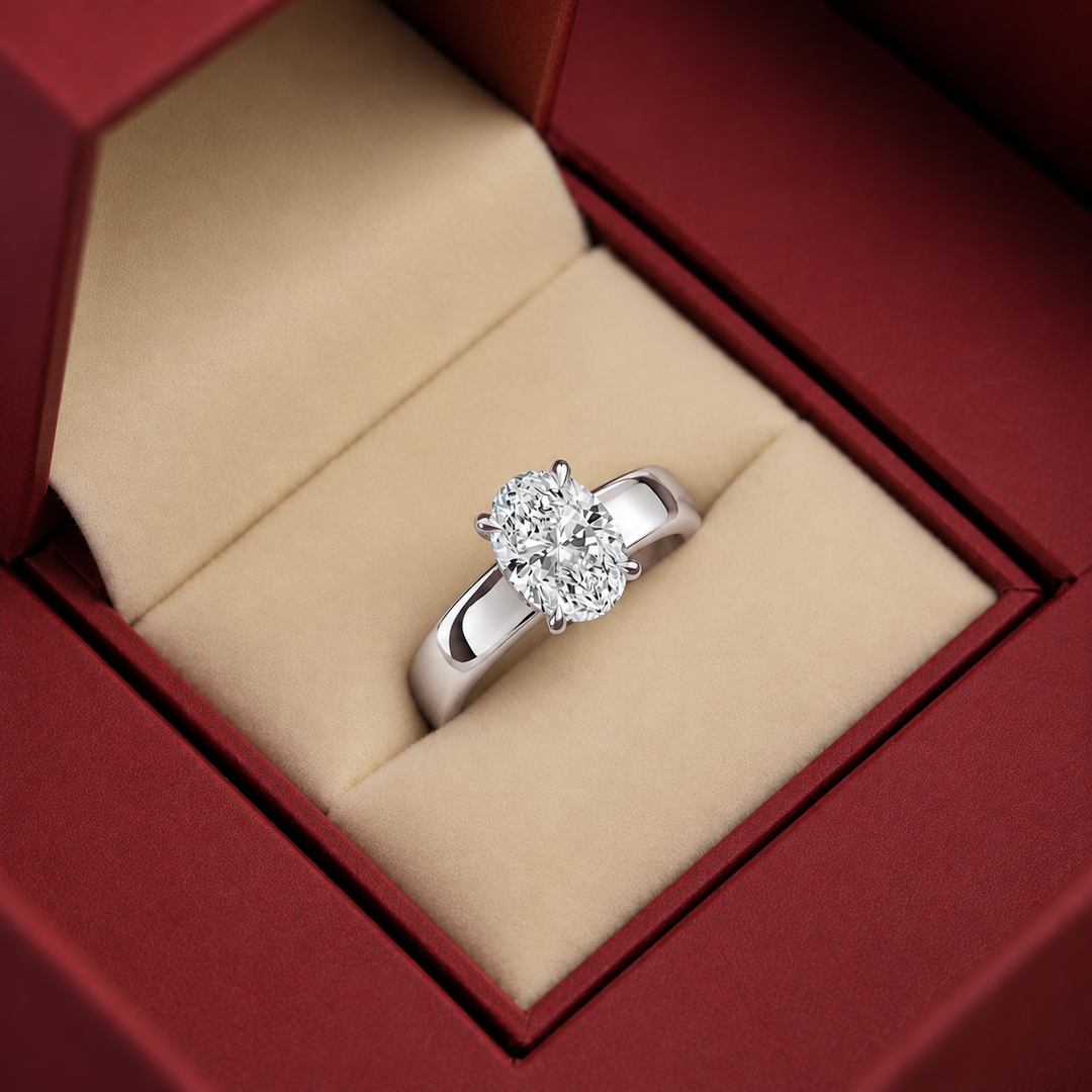 4mm Cigar band Prong set Solitaire Ring in Silver