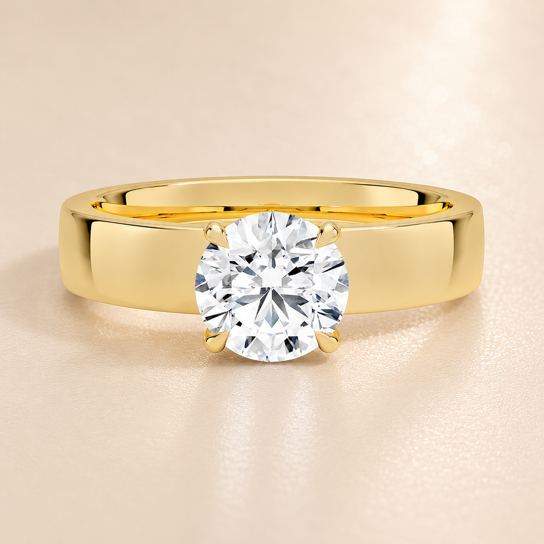 4mm Cigar band Prong set Solitaire Ring in Yellow Gold
