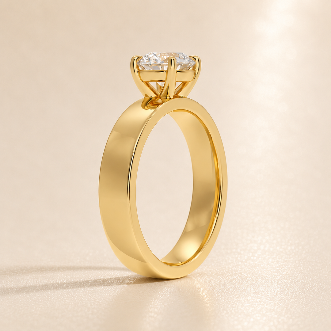 4mm Cigar band Prong set Solitaire Ring in Yellow Gold
