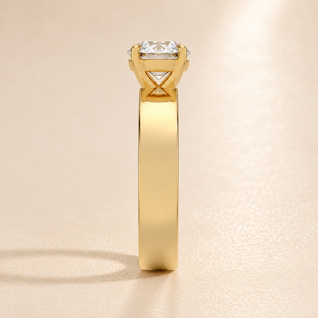 4mm Cigar band Prong set Solitaire Ring in Yellow Gold