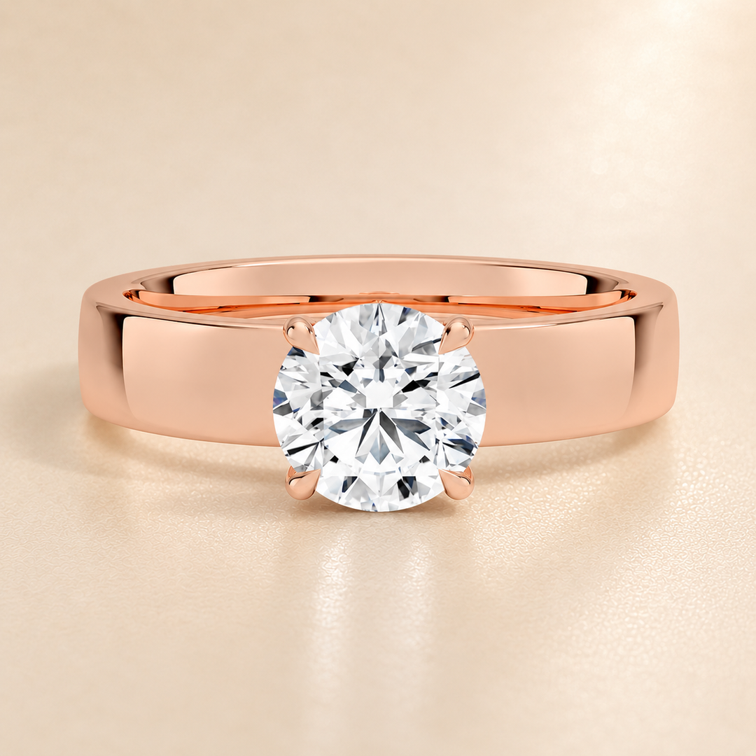 4mm Cigar band Prong set Solitaire Ring in Rose Gold