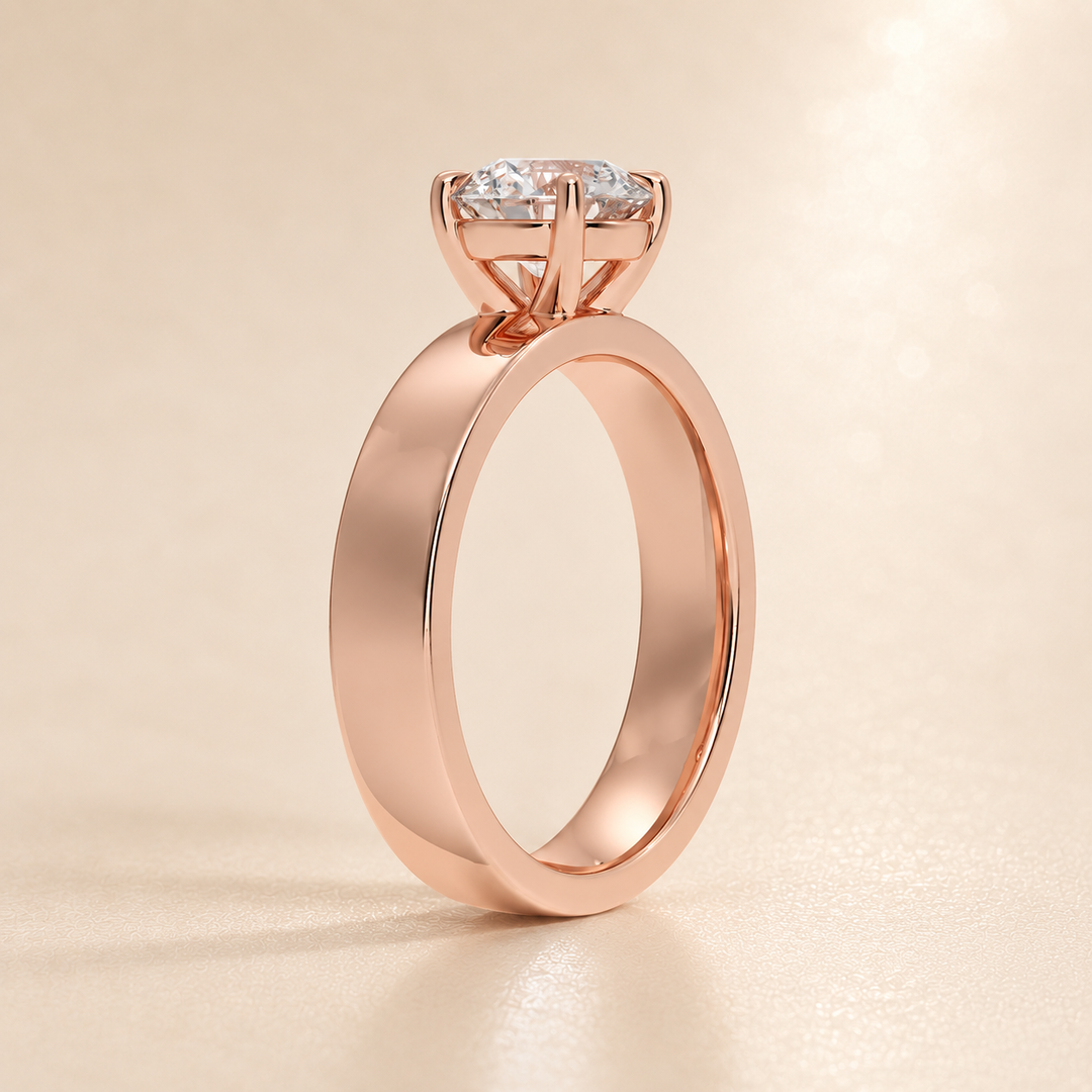 4mm Cigar band Prong set Solitaire Ring in Rose Gold