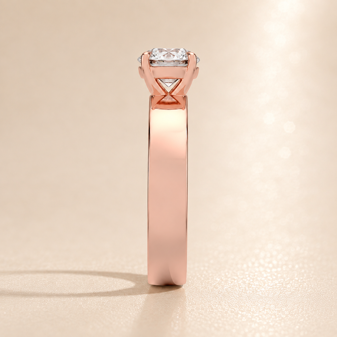 4mm Cigar band Prong set Solitaire Ring in Rose Gold