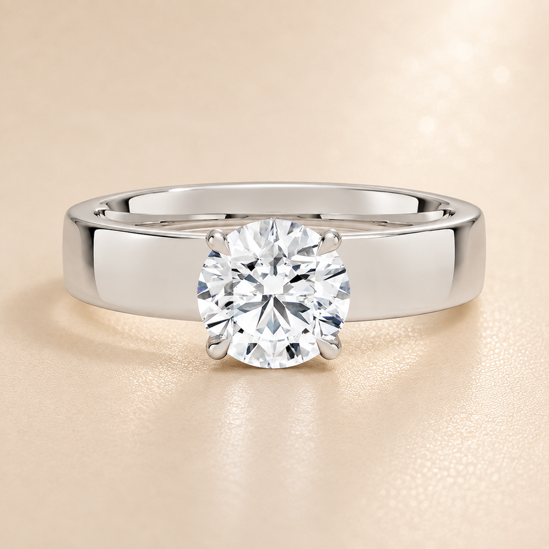 4mm Cigar band Prong set Solitaire Ring in Silver