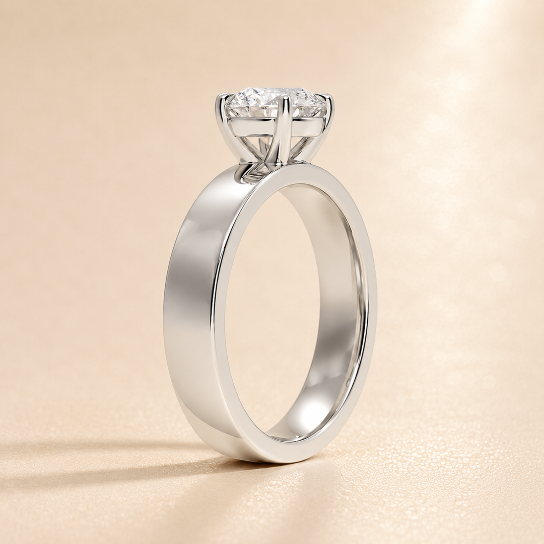 4mm Cigar band Prong set Solitaire Ring in Silver