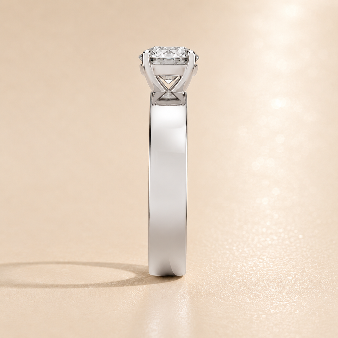 4mm Cigar band Prong set Solitaire Ring in Silver
