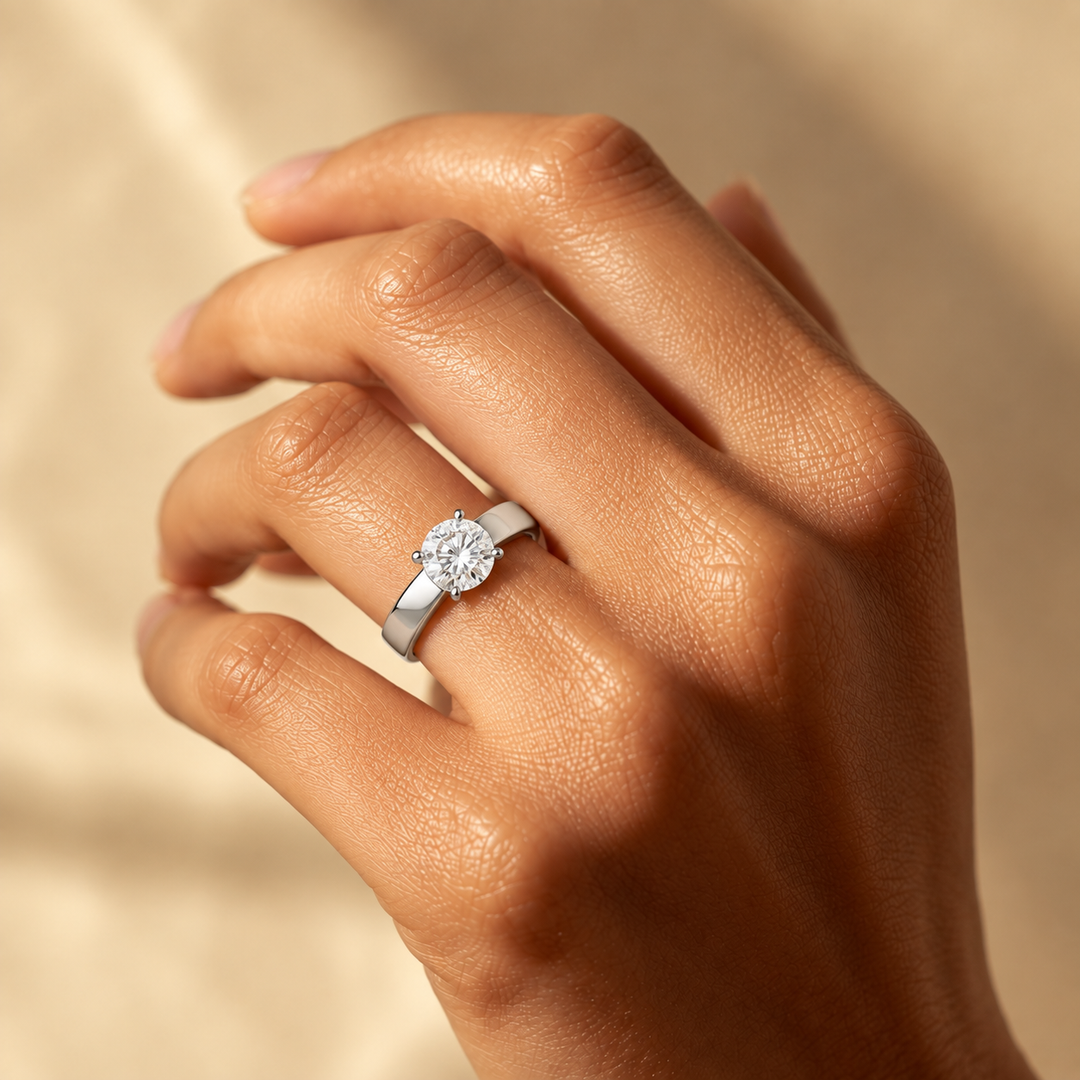 4mm Cigar band Prong set Solitaire Ring in Silver