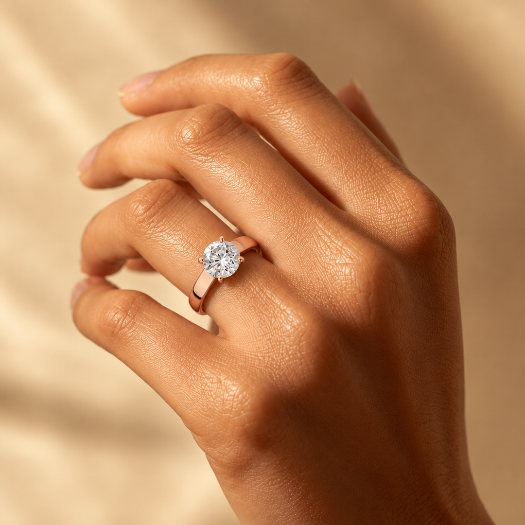 4mm Cigar band Prong set Solitaire Ring in Rose Gold