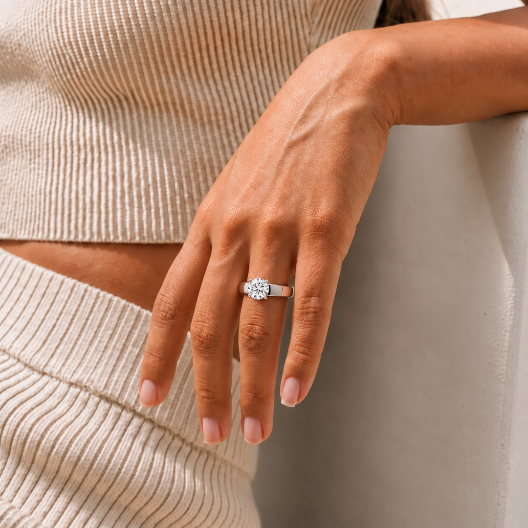 4mm Cigar band Prong set Solitaire Ring in Silver