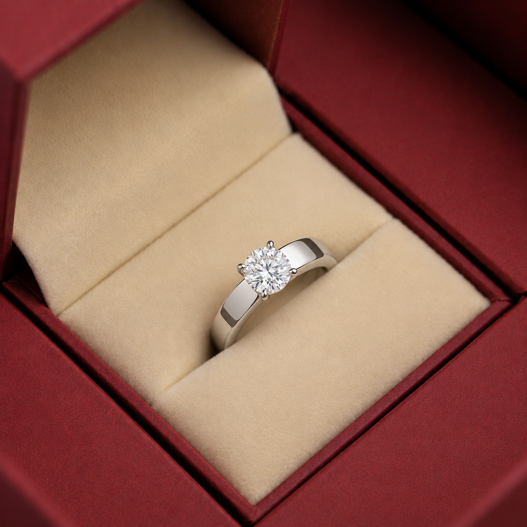 4mm Cigar band Prong set Solitaire Ring in Silver