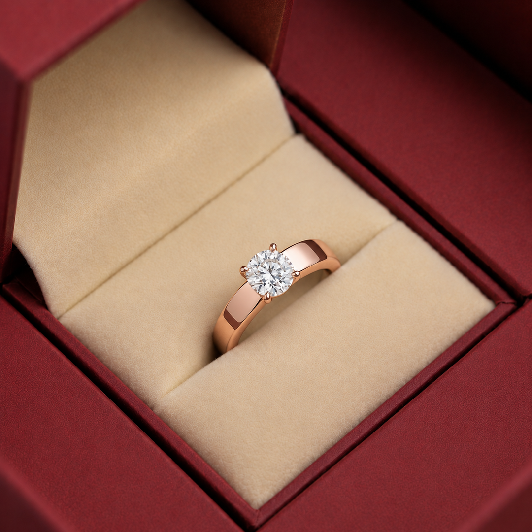 4mm Cigar band Prong set Solitaire Ring in Rose Gold
