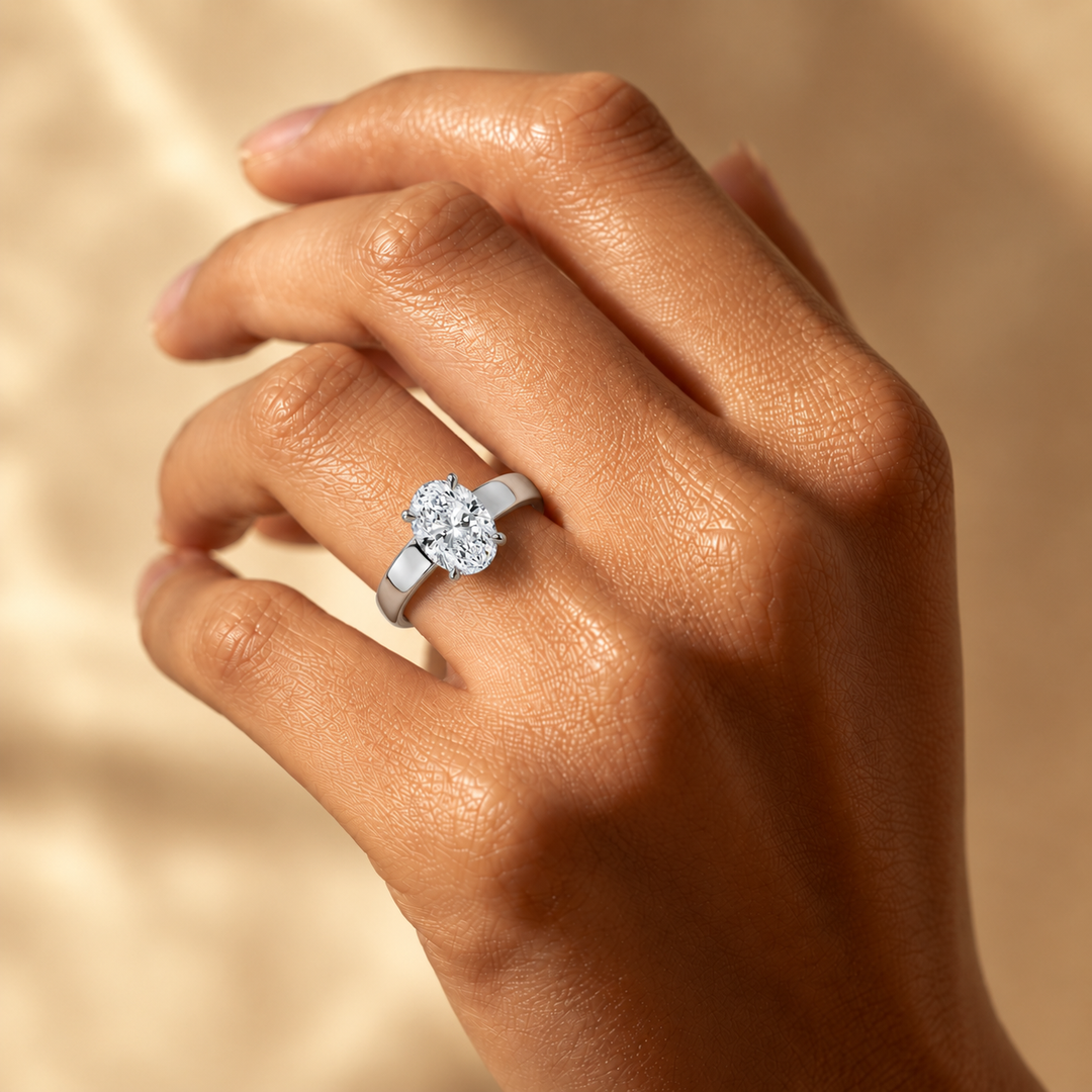 4mm Cigar band Prong set Solitaire Ring in Silver