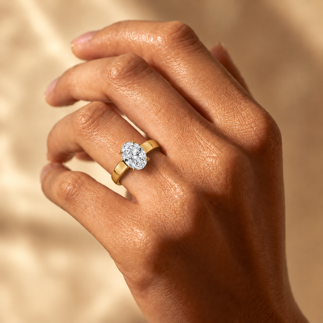 4mm Cigar band Prong set Solitaire Ring in Yellow Gold