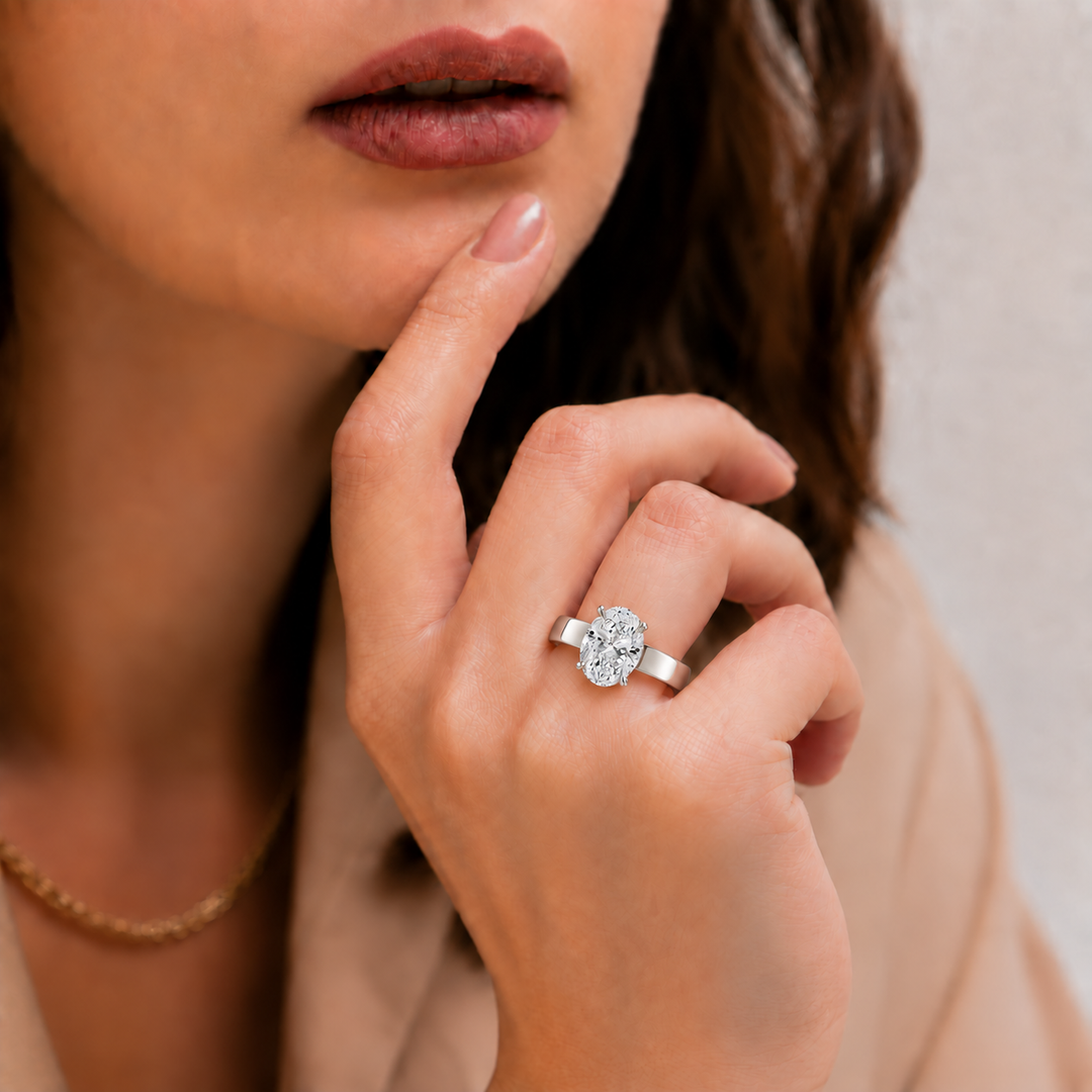 4mm Cigar band Prong set Solitaire Ring in Silver