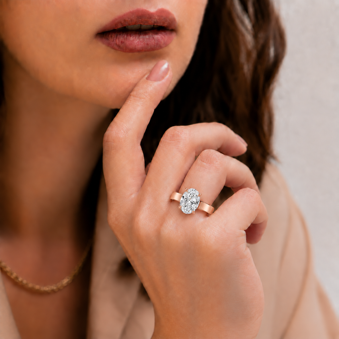 4mm Cigar band Prong set Solitaire Ring in Rose Gold