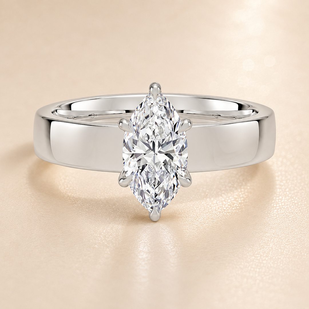 4mm Cigar band Prong set Solitaire Ring in Silver