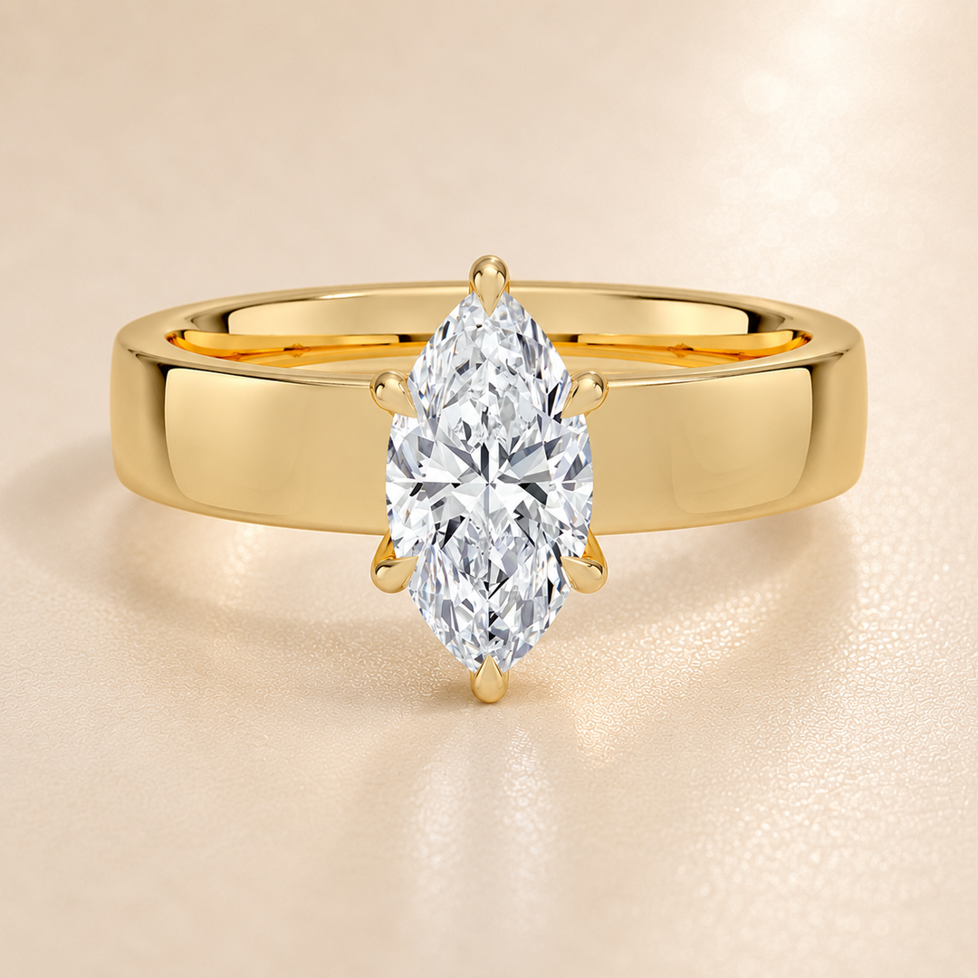 4mm Cigar band Prong set Solitaire Ring in Yellow Gold