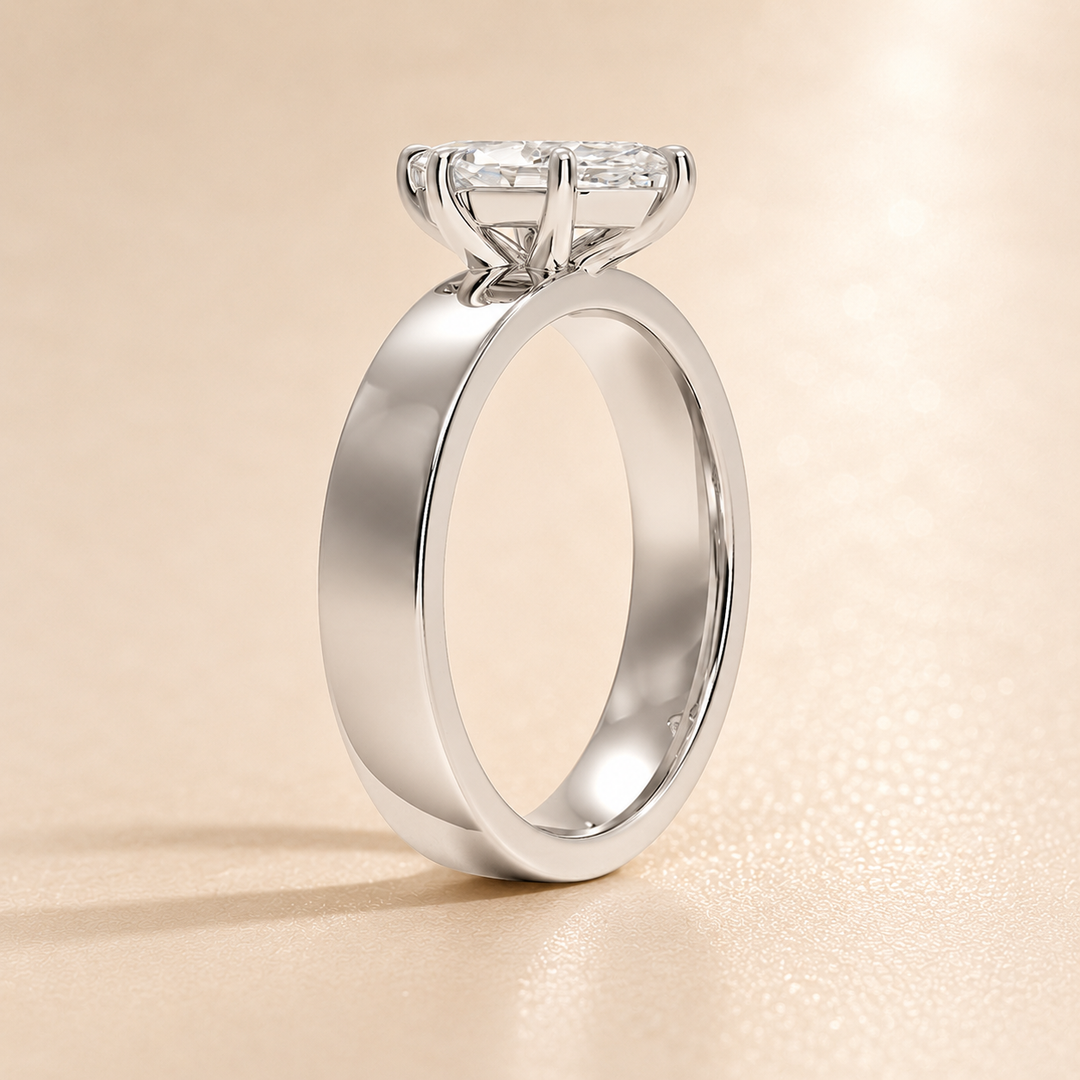 4mm Cigar band Prong set Solitaire Ring in Silver