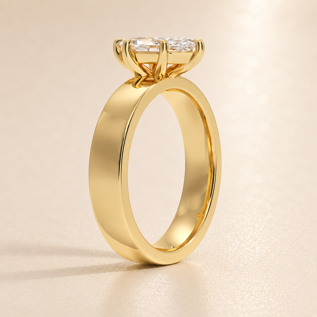 4mm Cigar band Prong set Solitaire Ring in Yellow Gold