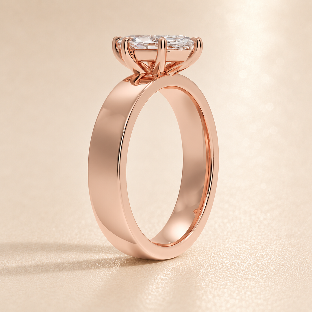 4mm Cigar band Prong set Solitaire Ring in Rose Gold
