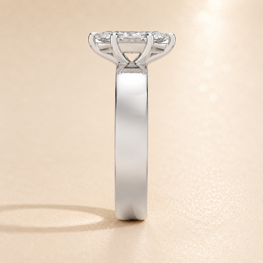 4mm Cigar band Prong set Solitaire Ring in Silver