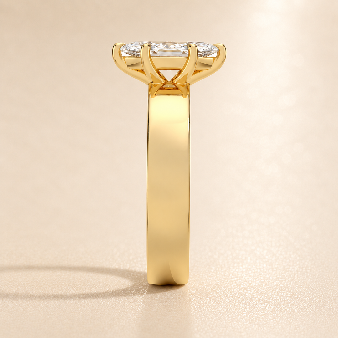 4mm Cigar band Prong set Solitaire Ring in Yellow Gold
