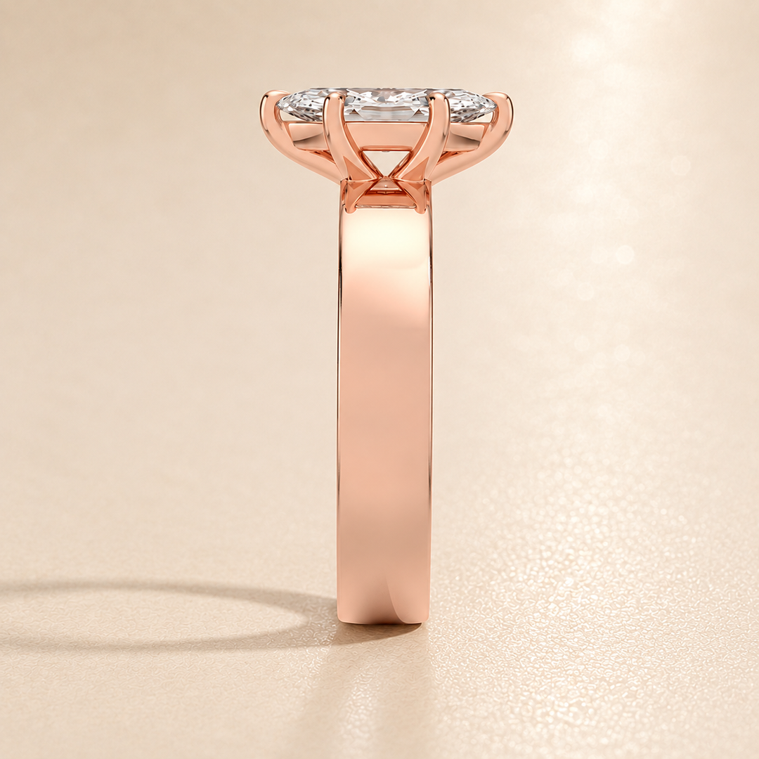 4mm Cigar band Prong set Solitaire Ring in Rose Gold