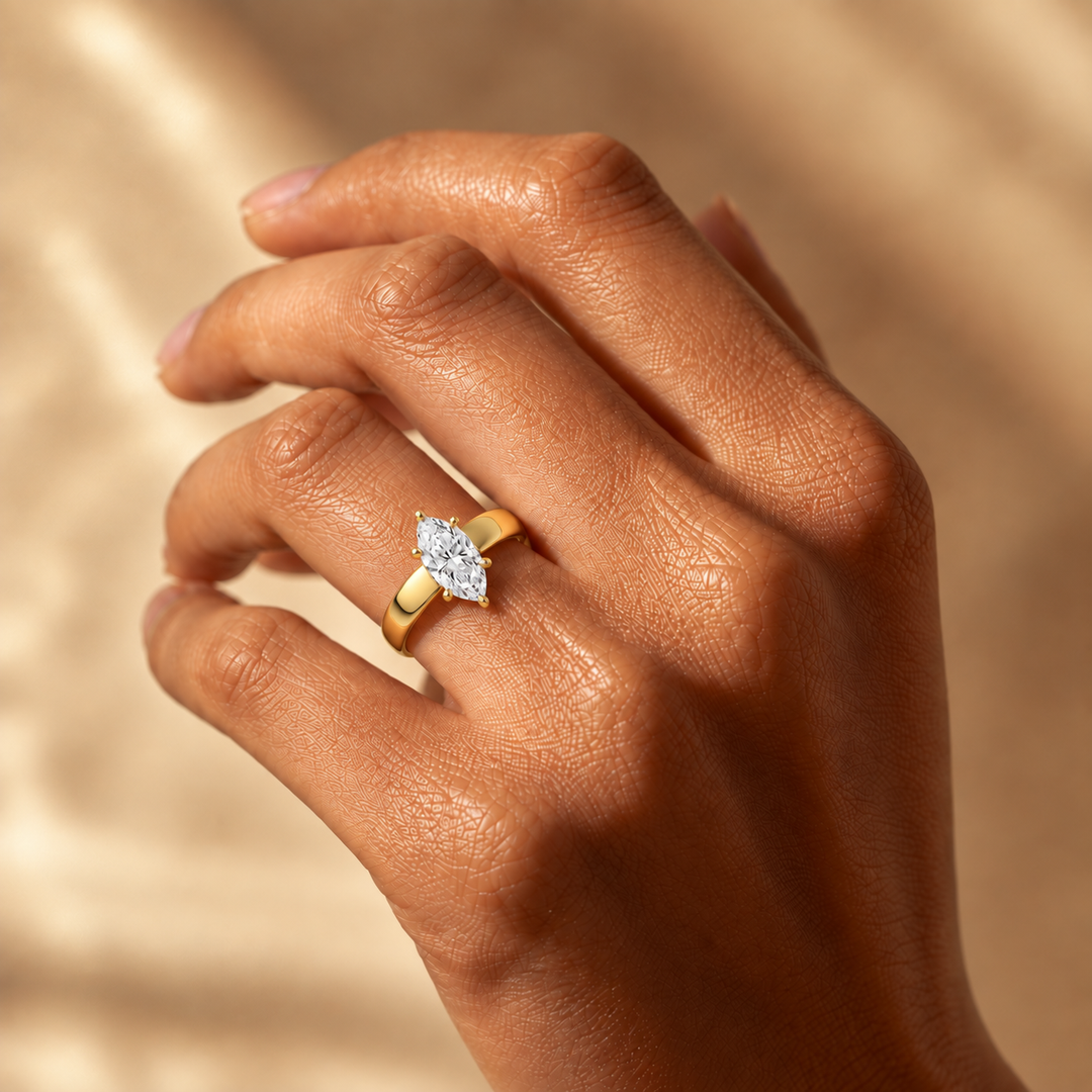 4mm Cigar band Prong set Solitaire Ring in Yellow Gold