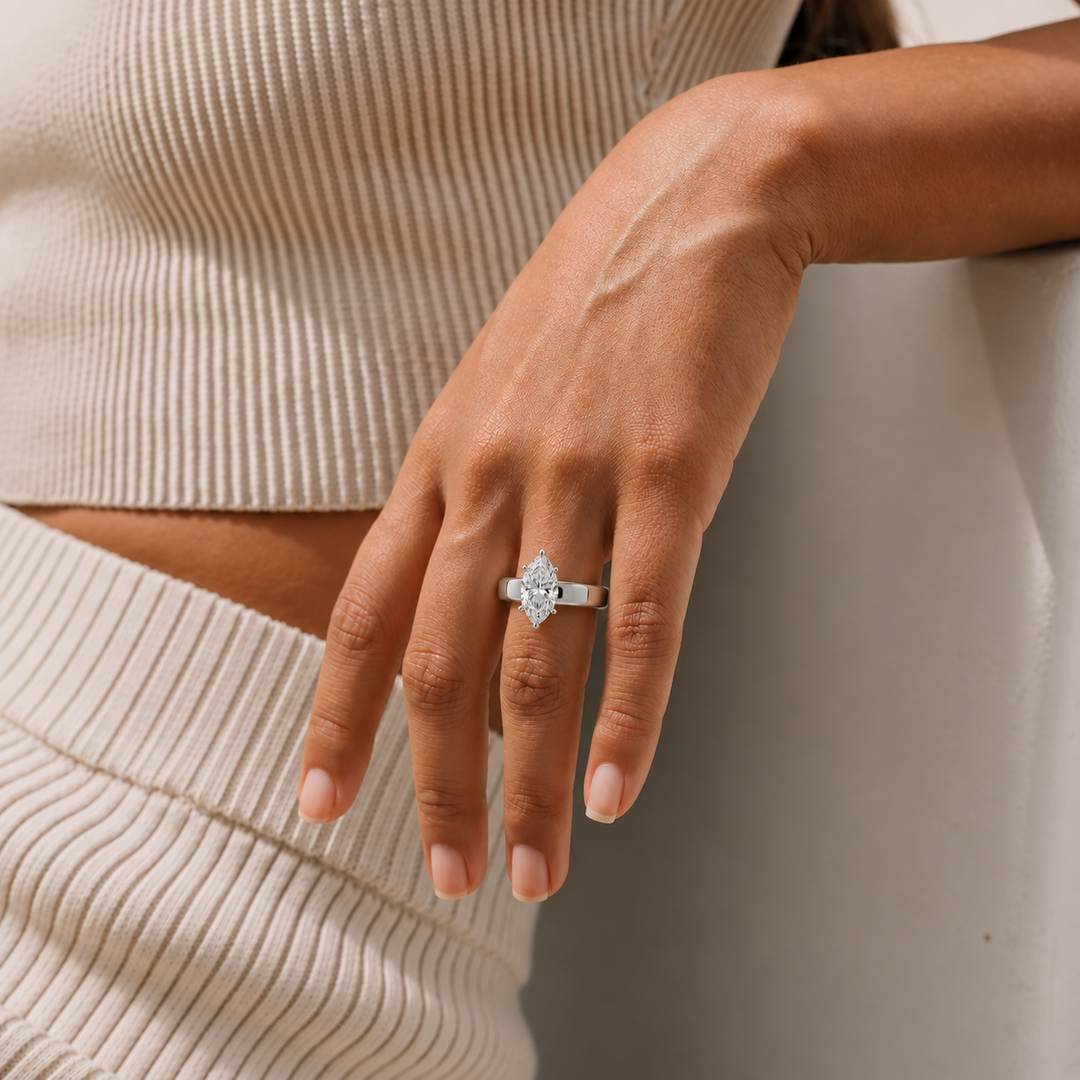 4mm Cigar band Prong set Solitaire Ring in Silver