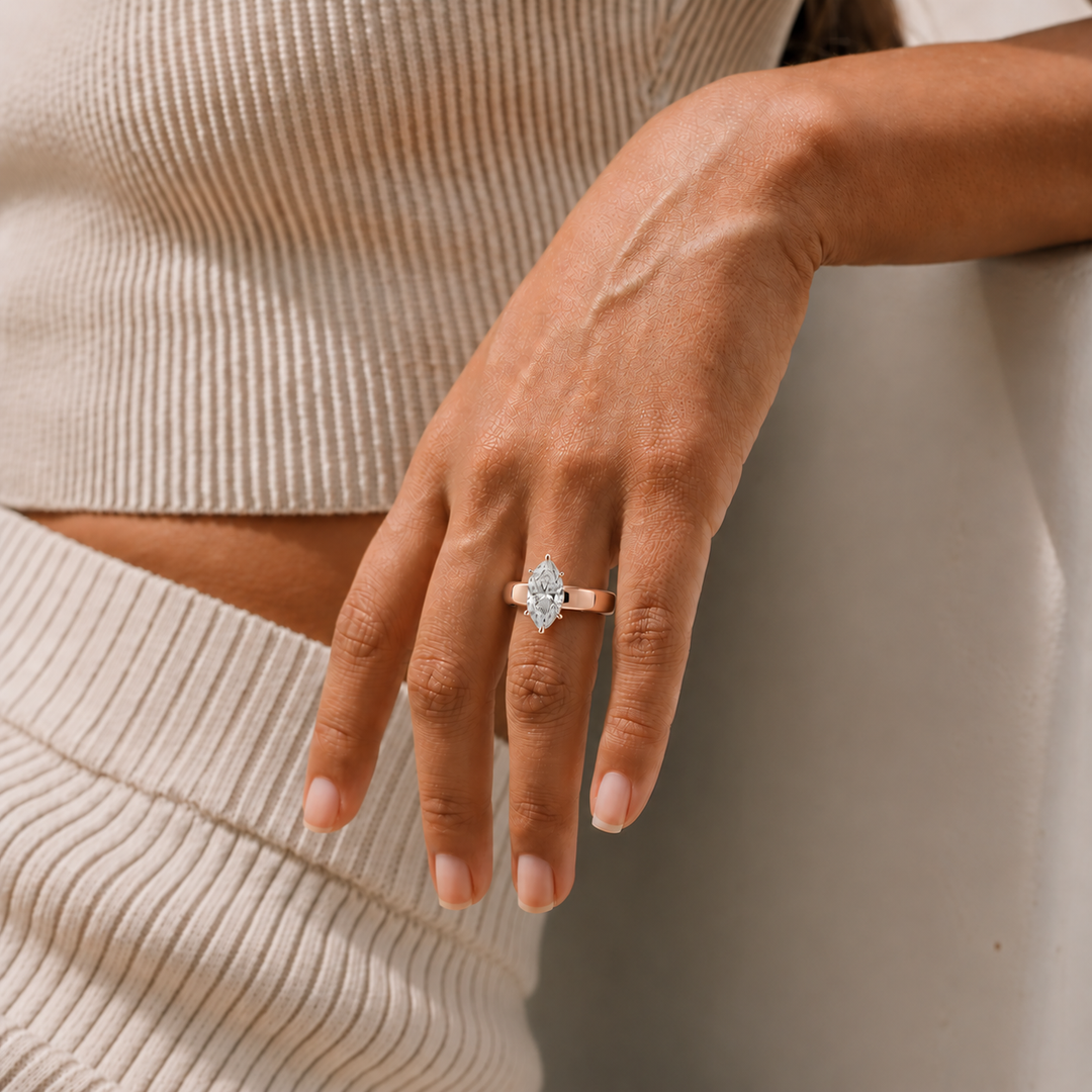 4mm Cigar band Prong set Solitaire Ring in Rose Gold