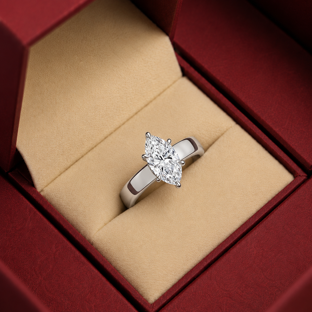 4mm Cigar band Prong set Solitaire Ring in Silver