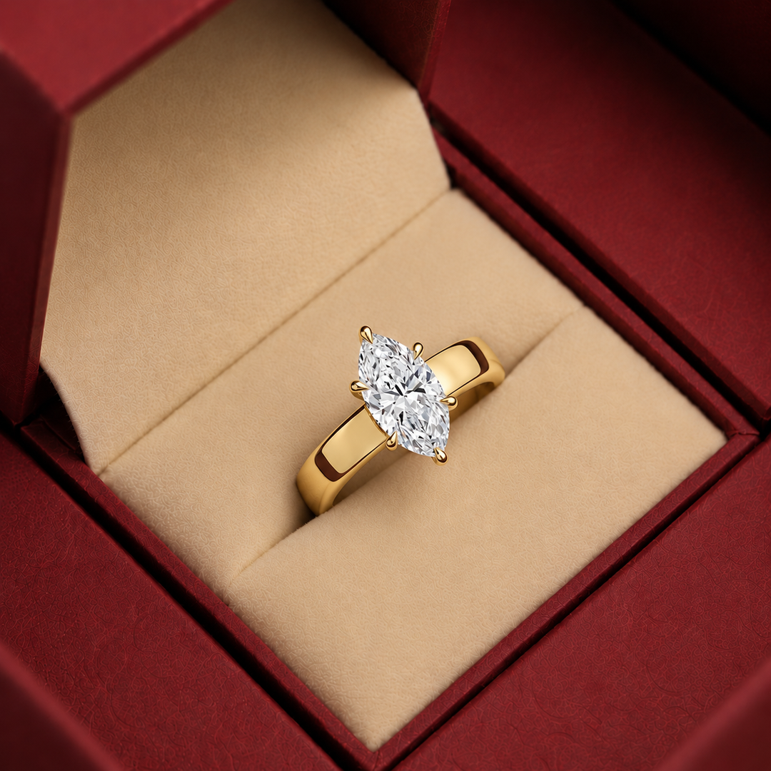 4mm Cigar band Prong set Solitaire Ring in Yellow Gold