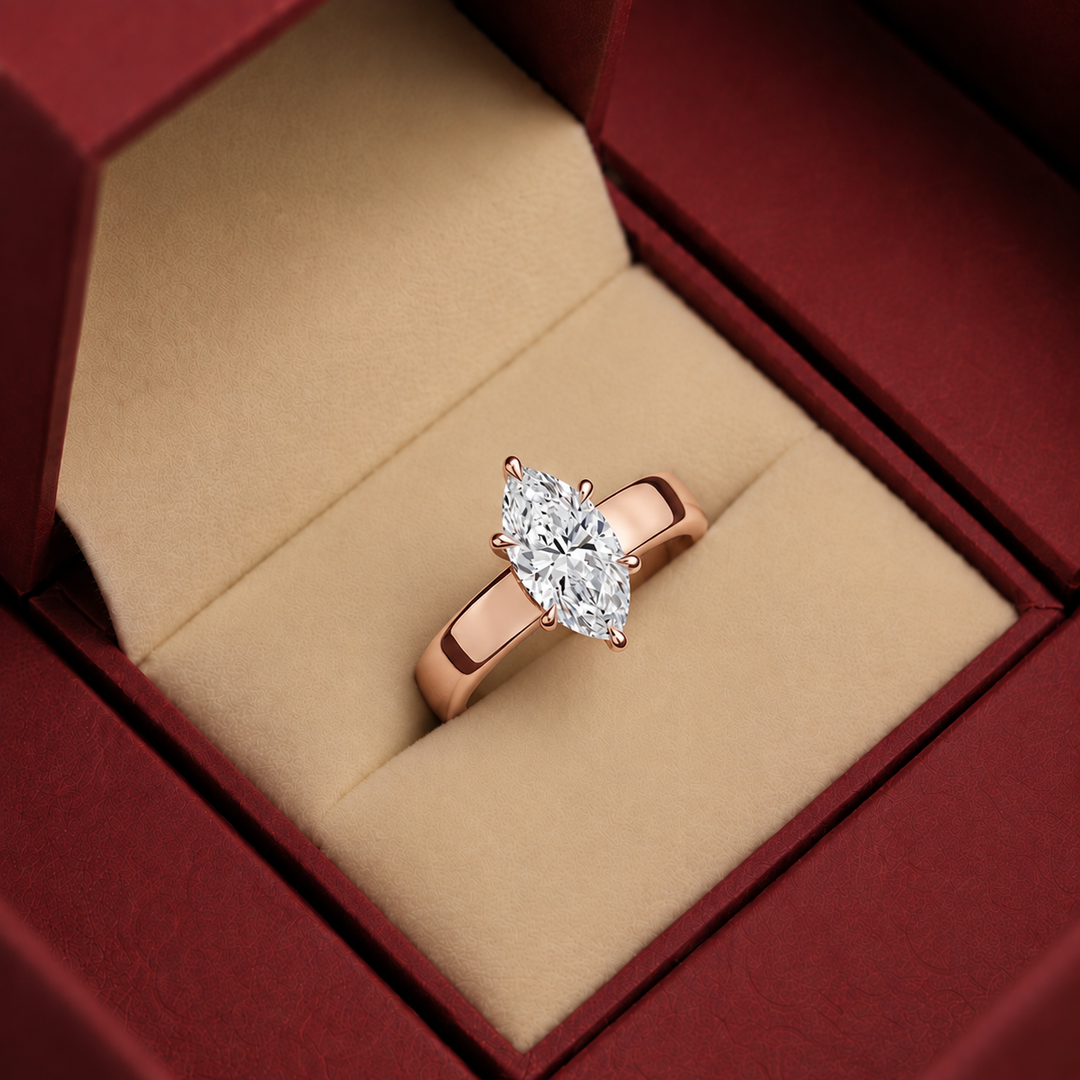 4mm Cigar band Prong set Solitaire Ring in Rose Gold