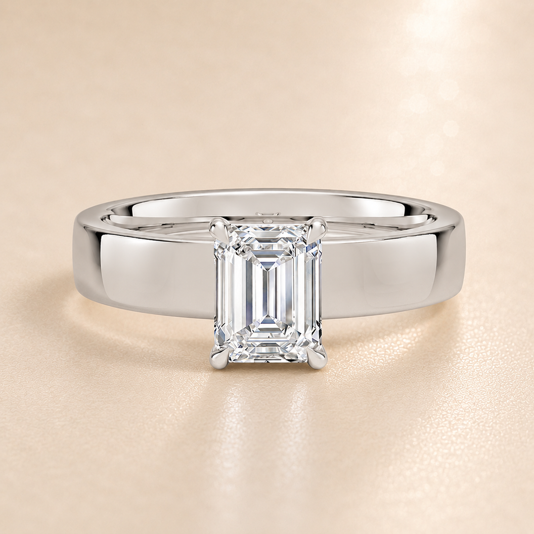4mm Cigar band Prong set Solitaire Ring in Silver