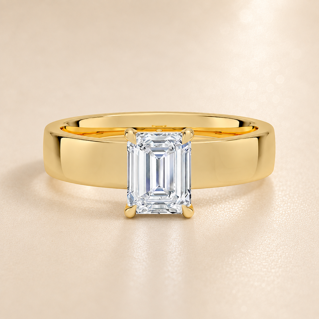 4mm Cigar band Prong set Solitaire Ring in Yellow Gold