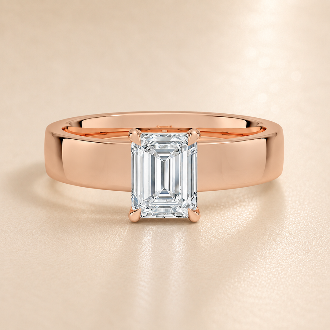 4mm Cigar band Prong set Solitaire Ring in Rose Gold