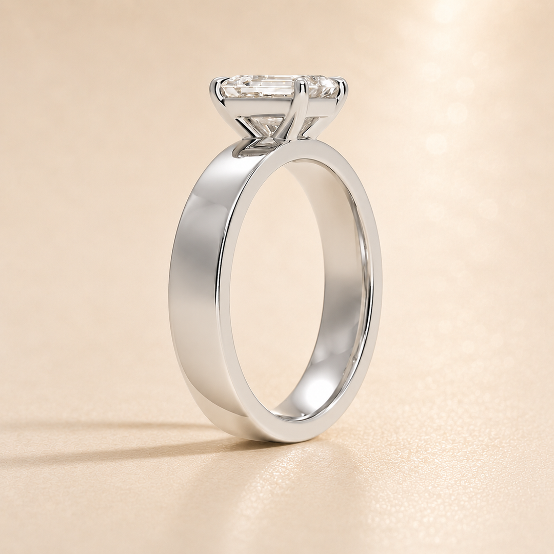 4mm Cigar band Prong set Solitaire Ring in Silver