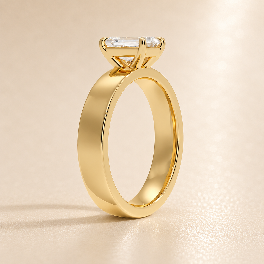 4mm Cigar band Prong set Solitaire Ring in Yellow Gold