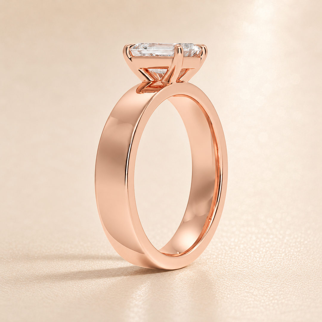 4mm Cigar band Prong set Solitaire Ring in Rose Gold