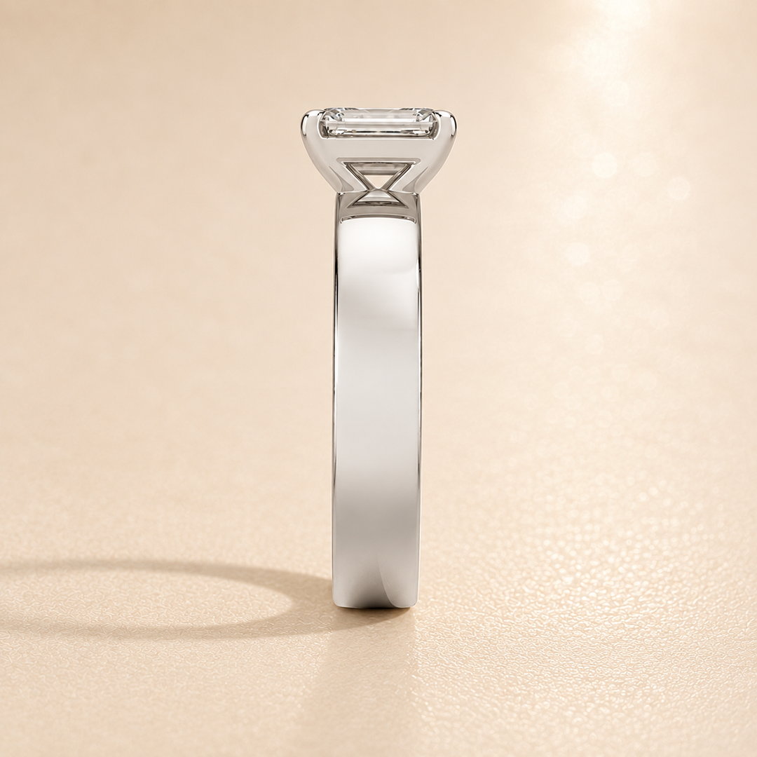 4mm Cigar band Prong set Solitaire Ring in Silver