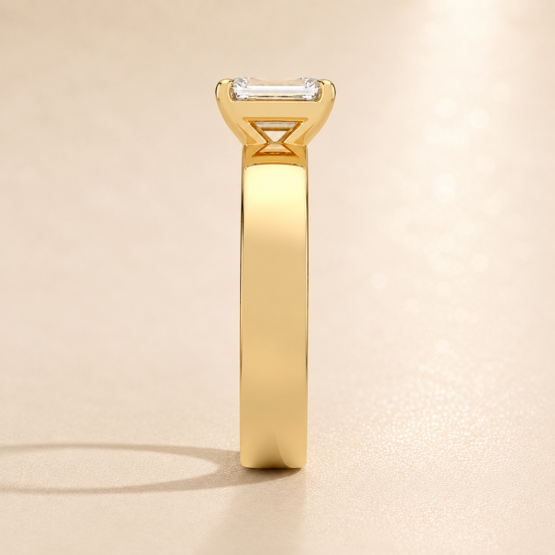 4mm Cigar band Prong set Solitaire Ring in Yellow Gold