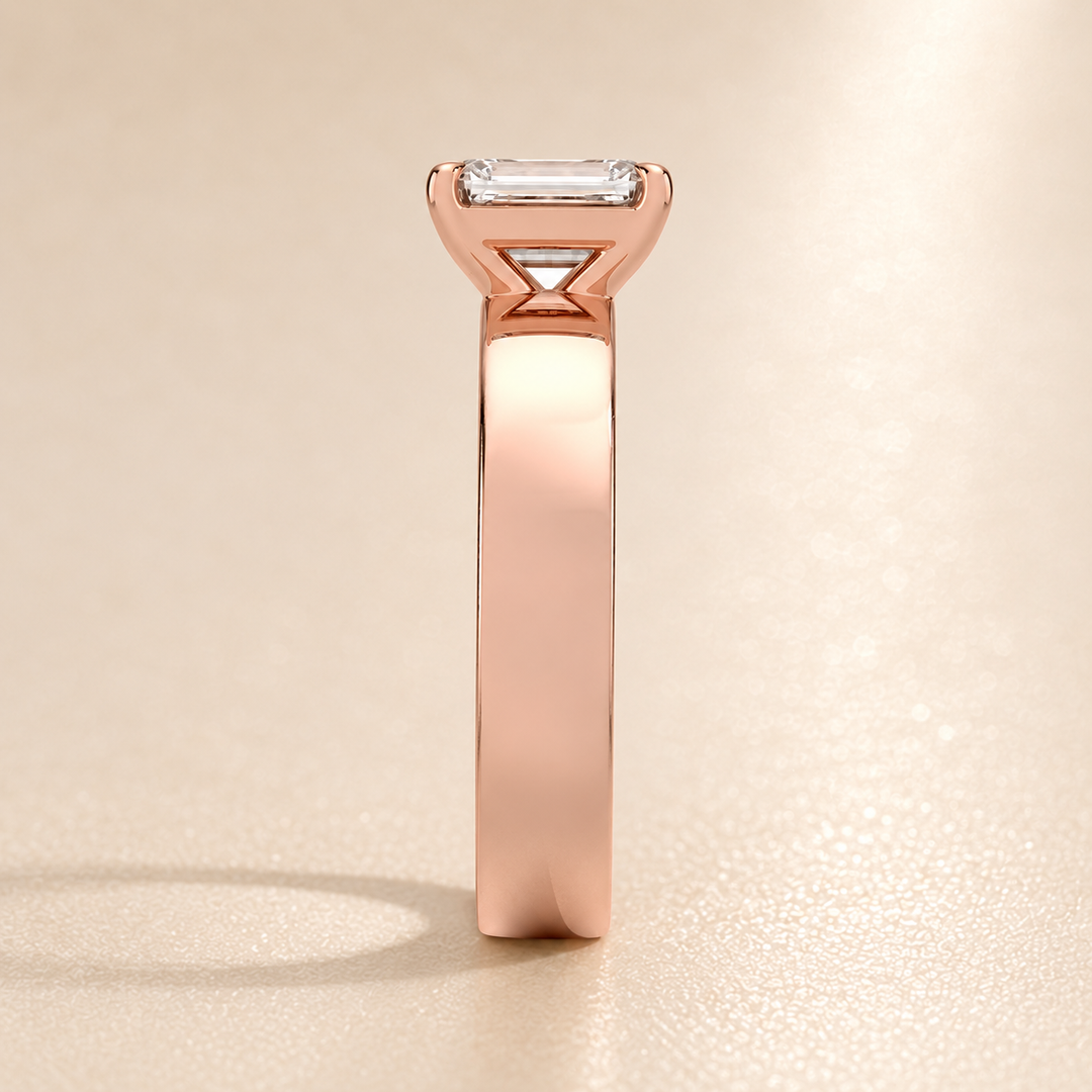 4mm Cigar band Prong set Solitaire Ring in Rose Gold