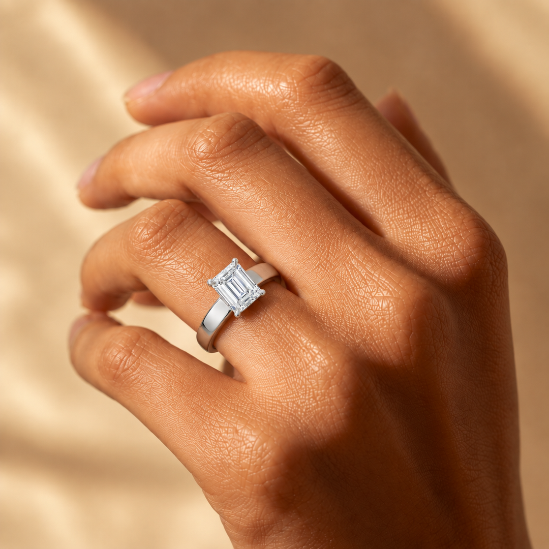4mm Cigar band Prong set Solitaire Ring in Silver
