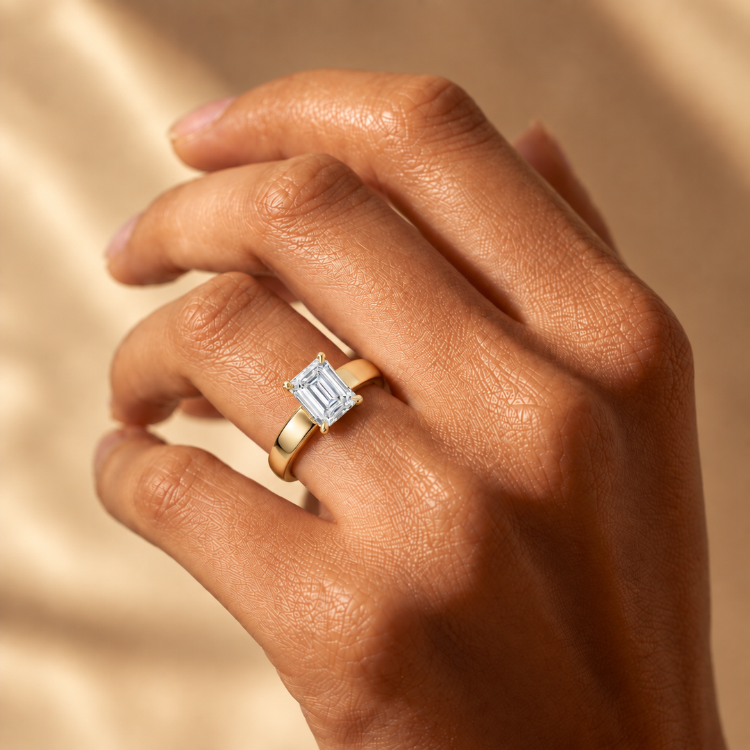 4mm Cigar band Prong set Solitaire Ring in Yellow Gold