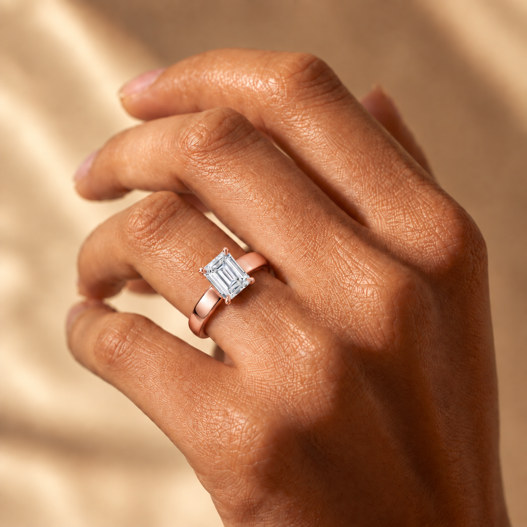 4mm Cigar band Prong set Solitaire Ring in Rose Gold